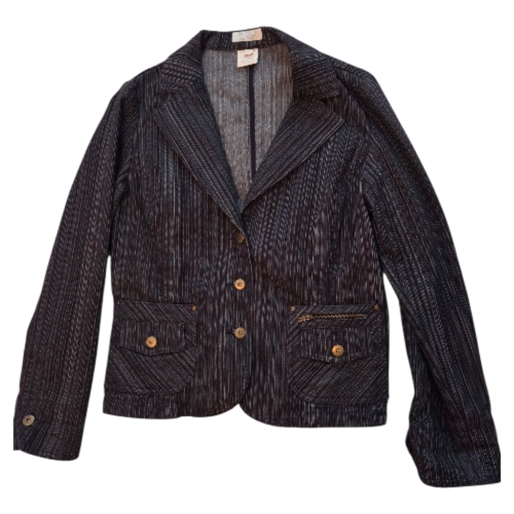 Vintage FDJ French Dressing Striped Denim Blazer Jacket Sz 8
